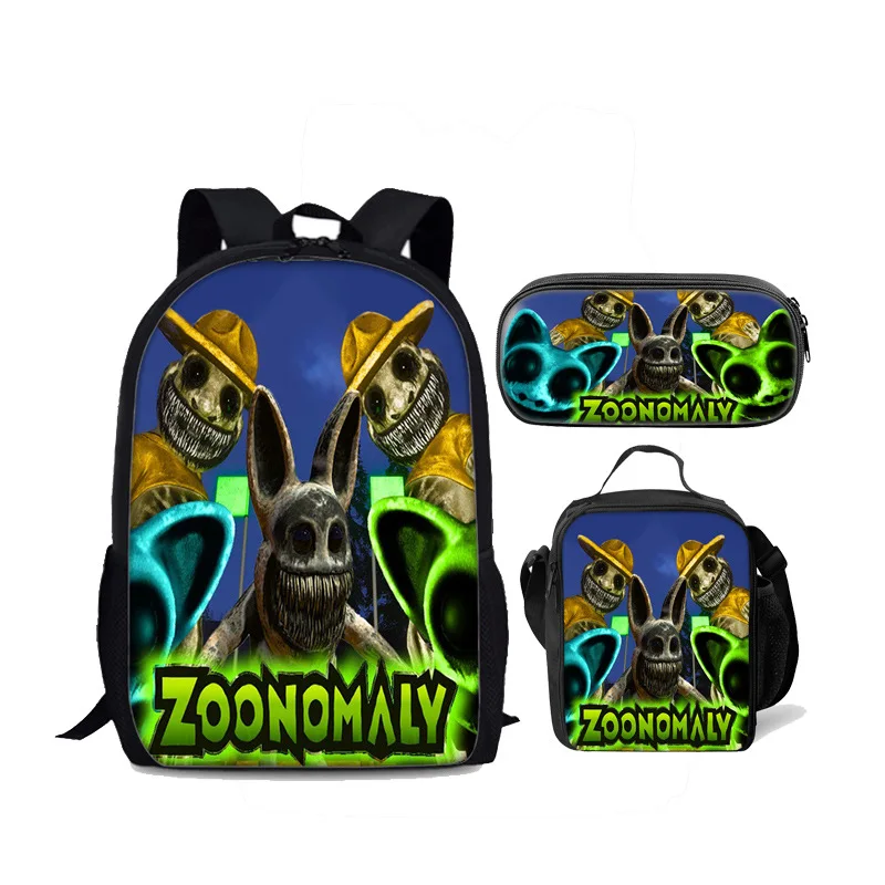 Popular Youthful Novelty Zoonomaly 3D Print 3pcs/Set Student Travel bags Laptop Daypack Backpack Lunch Bag Pencil Case