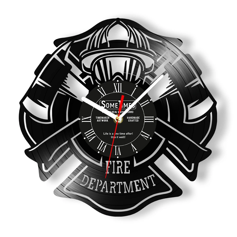 Custom Fire Department Vinyl Record Wall Clock For Office Room Personalized Firefighter Name Silent Quartz Clock Firemen Gift