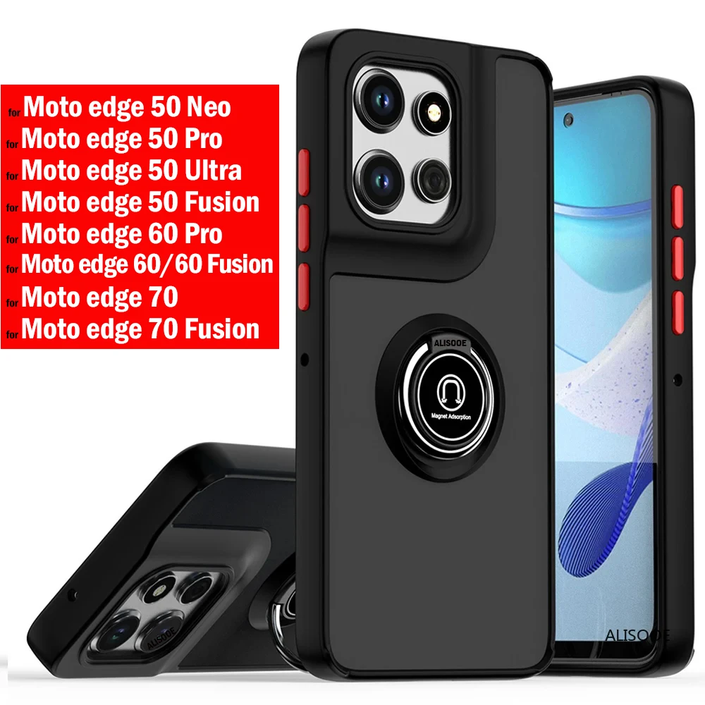 Stoßfeste Hülle für Motorola Edge 70 60 Pro 50 Neo 60 Fusion 50 Ultra Case Transluzente Matte Ring-Ständer Schutzhülle