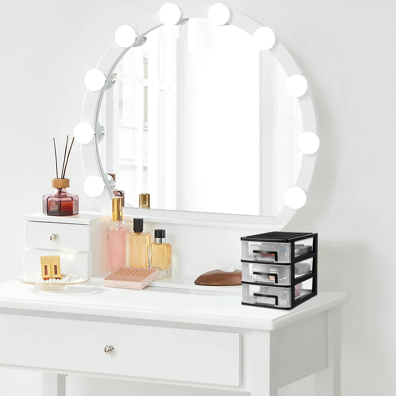 3-lagige transparente Aufbewahrungsbox für den Schreibtisch, Schublade, Kunststoff, Kosmetik-Organizer für Make-up-Pinsel, Mascara, Augenbrauenstift, Schwarz