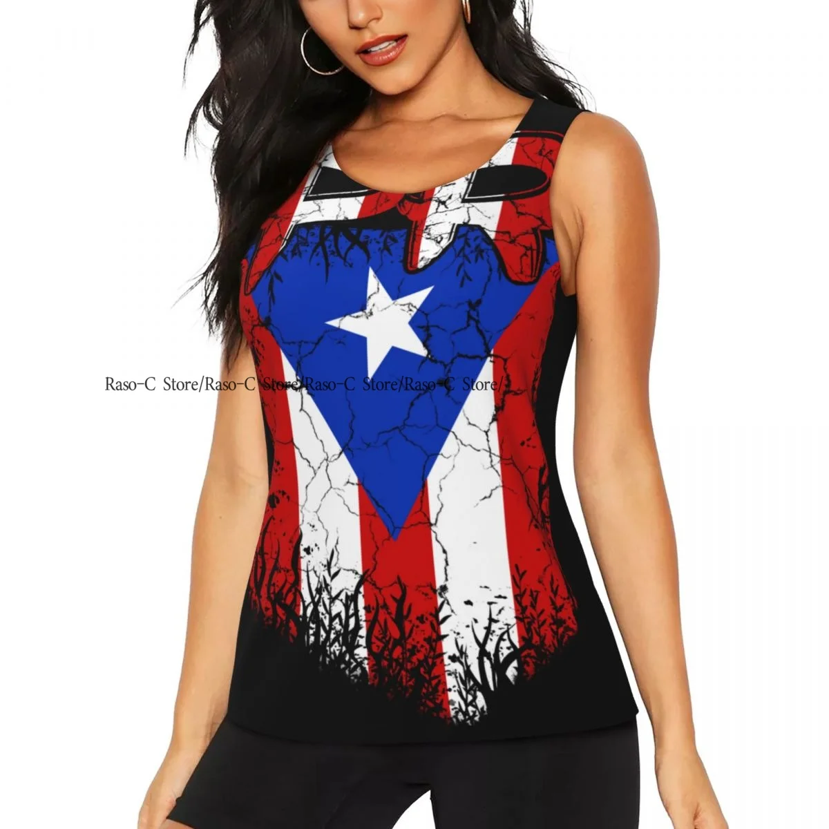

Women Fitness Sexy Yoga Vest Puerto Rico Pr Flag Gym Sports Top Tank Female