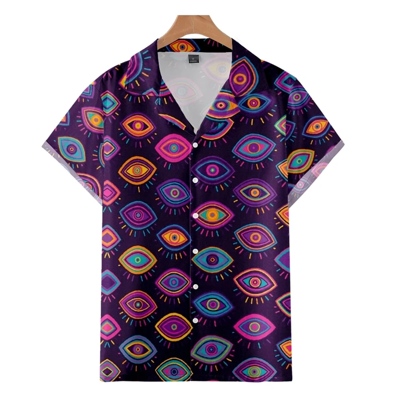 Funny Blue Eye 3D Printed Blouses For Men Clothes Fashion Punk Eyes Graphic Shirts Hawaiian Y2k Male Short Sleeve Button Tops