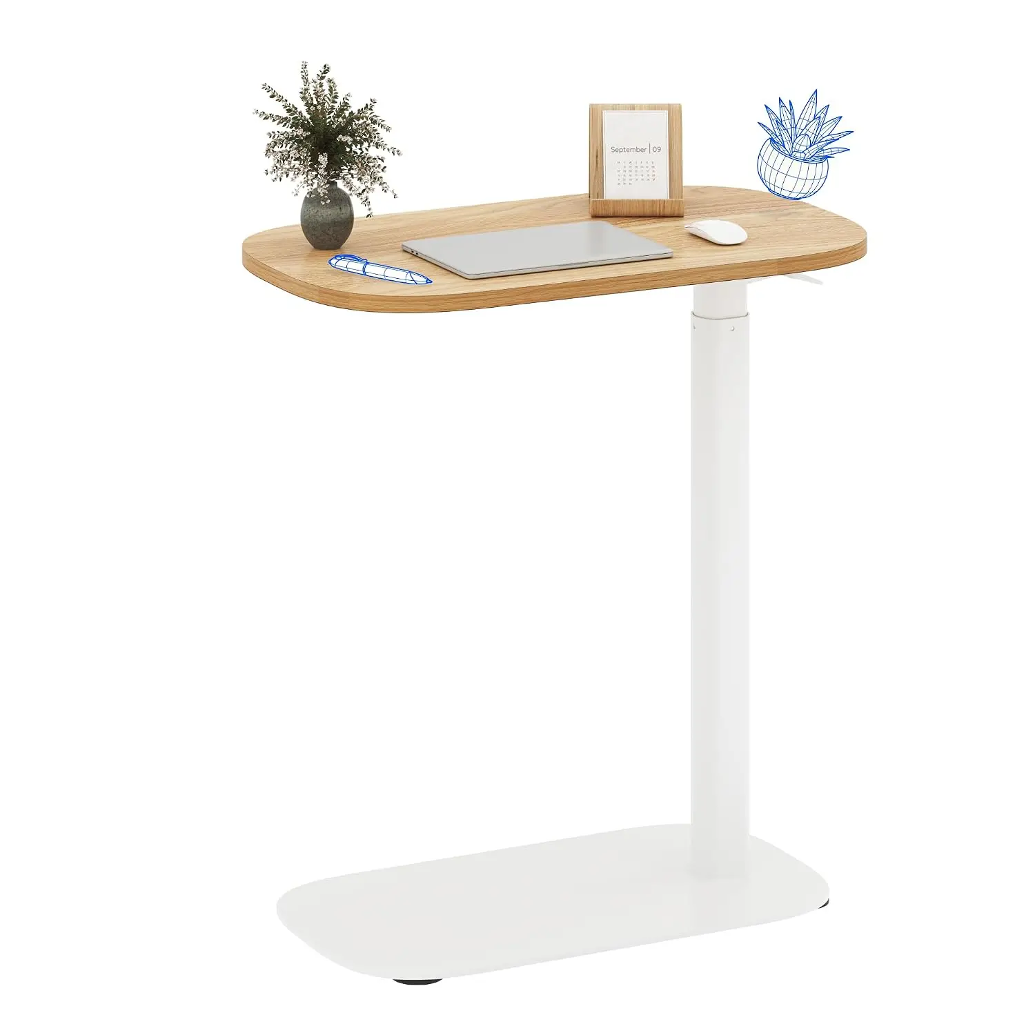 Adjustable C Table Gas Spring Mobile Side End Table, Customized