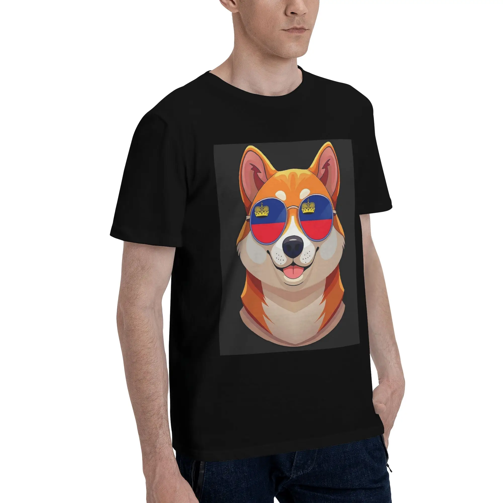 

Винтажная патриотическая мужская футболка с флагом Шиба-ину Liechtensteiner, футболки больших размеров, мужские хлопковые футболки с круглым вырезом, короткие летние мужские футболки