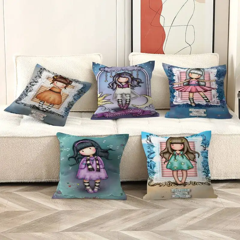 

S-Santoro-Gorjuss Cute Cartoon Girl Cushion Cover Decorative Pillow Sofa Home Decor Case Pillow Cases