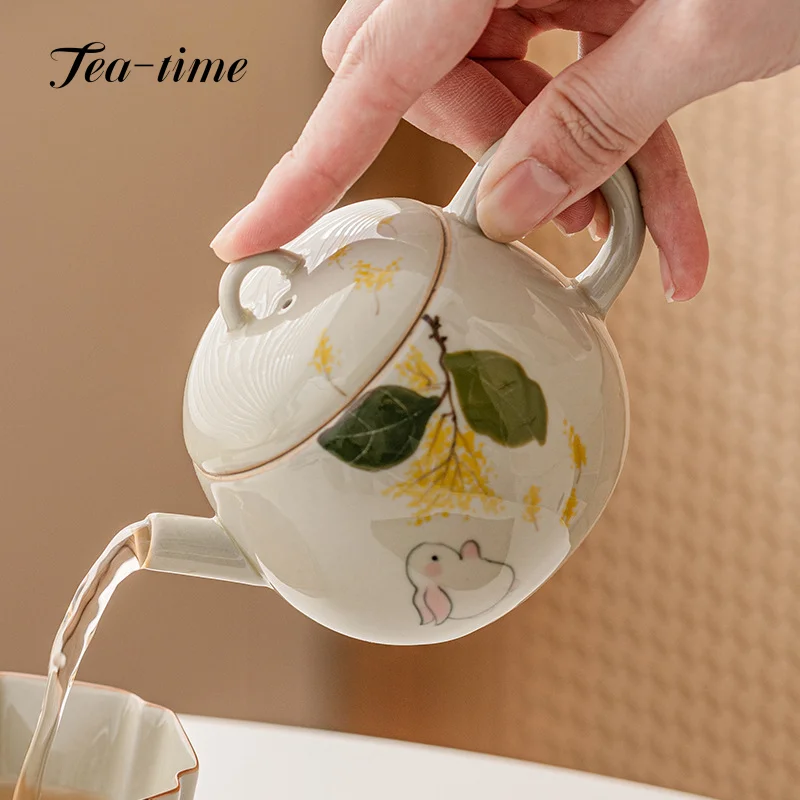 150ml Plant Ash Ceramic Teapot for Tea Hand-painted Cute Rabbit Household Kettle Kung Fu Tea Set Chinese Tea Maker Tea Ceremony