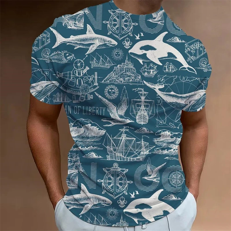 

Модная мужская футболка с морским узором, летние парусные повседневные простые топы с 3D принтом, хорошее качество, топы с круглым вырезом, хлопковые детские футболки унисекс