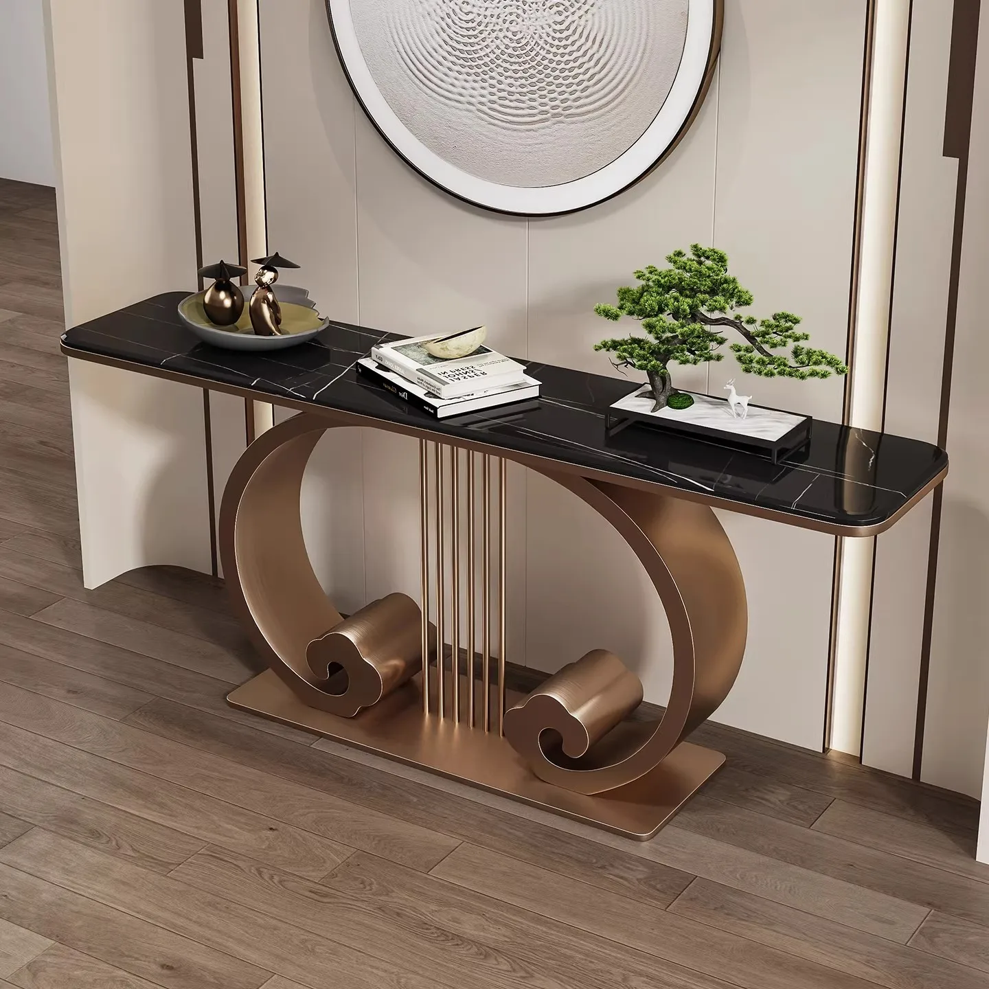 

&c Light Luxury Modern Marble Pedestal Base Console Table for Living Room & Corridor Durable Design 5-Year Warranty