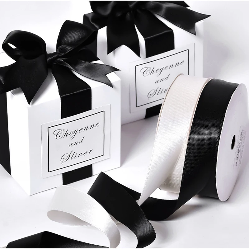 Black White Ribbons Grosgrain Satin Cotton Organza Petersham Ribbon for Gift Wrapping Bow Flower Bouquet Bow Making Decoration