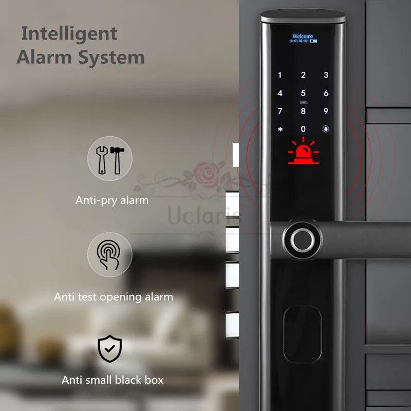 Tuya WIFI Smart Fingerprint Indoor Handle Lock APP Remote Control With Key Password Card For Home Office Apartment Wooden Door