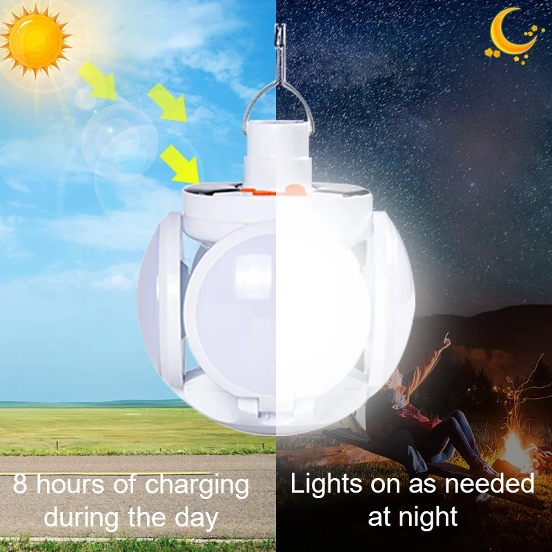 USB Solar Camping Light Outdoor Folding Hiking Tent Emergency Night Lamps LED Bulb Rechargeable Use Camping Search Soccer Lights