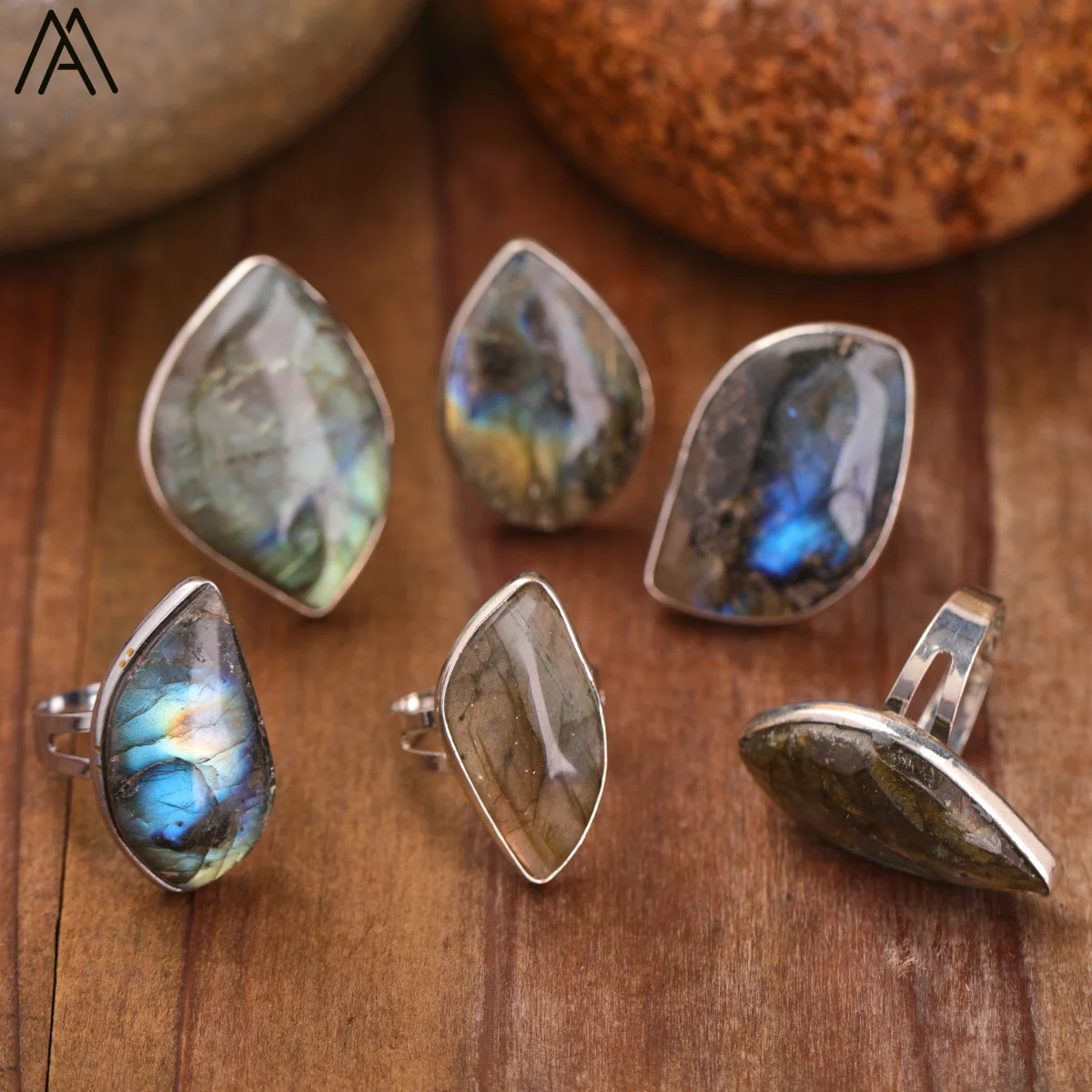 Top Quality Natural Flash Labradorite Stone Waterdrop Ring For Women Fashion Ring Jewelry Gift For Her Dropship