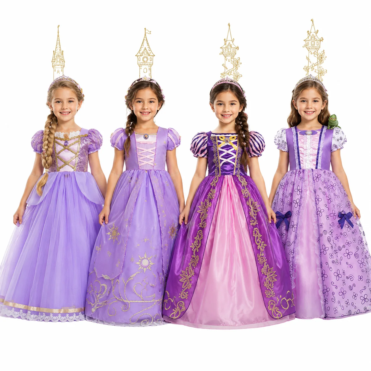 Muababy Rapunzel Tangled Princess Evening Gown Set for Girls Halloween Birthday Christmas Party Cosplay Costume Kids 2-10Y