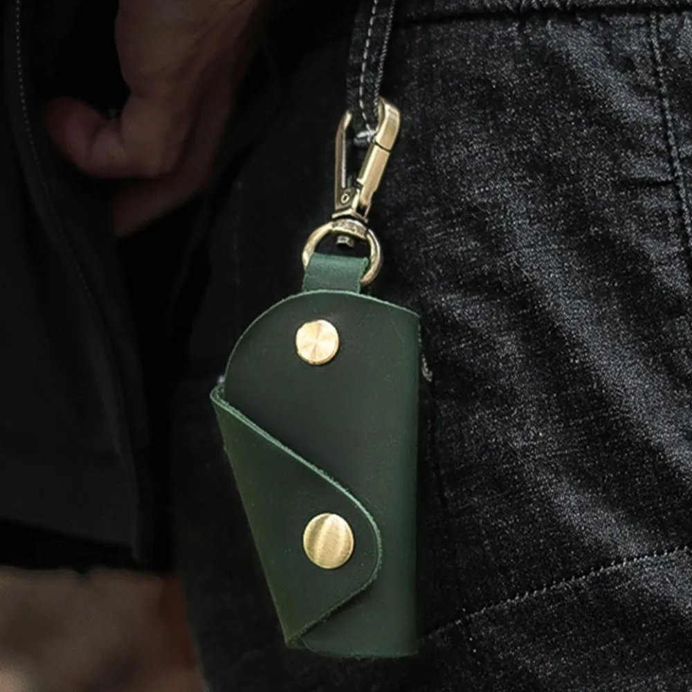 Fashion Genuine Leather Mini Key Bag Minimalist Luxury Men Car Key Pouch Portable Handmade Pocket Keychain Case Home