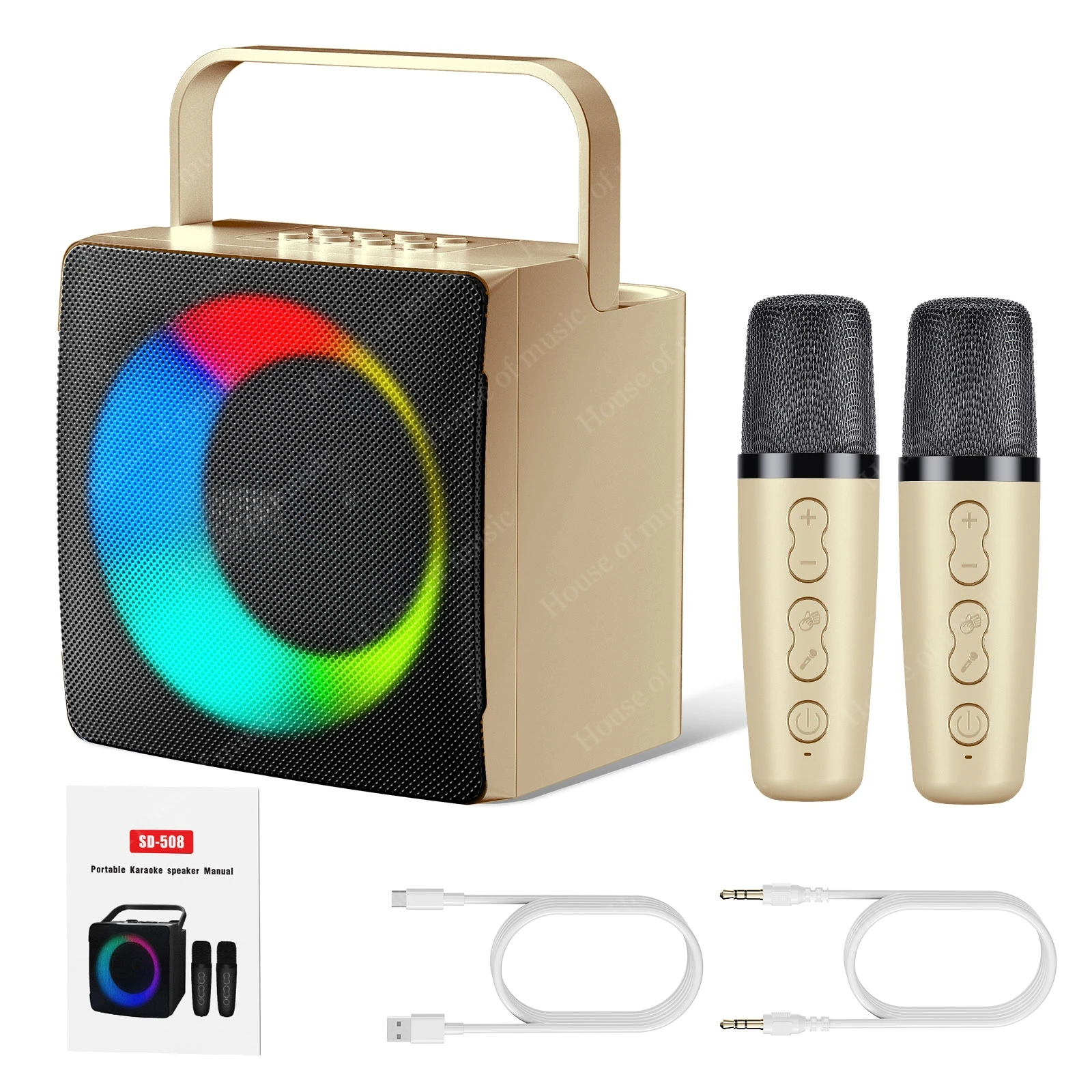 

SD508 Family Karaoke Machine Bluetooth Audio with Dual Wireless Mic Outdoor Portable Speakers Support Card USB Flash Drive Play