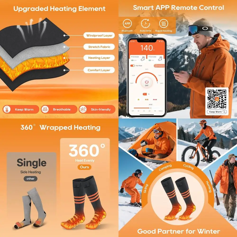 

Heated Socks for Men Women with APP Control, Upgraded Rechargeable Electric Heated Socks Up to 10 Hours, Washable Winter Foot Wa