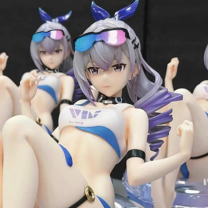 Silver Wolf Girl with Swim Ring Anime Figure Beautiful Girl Statue Desktop Model Collectible Gift