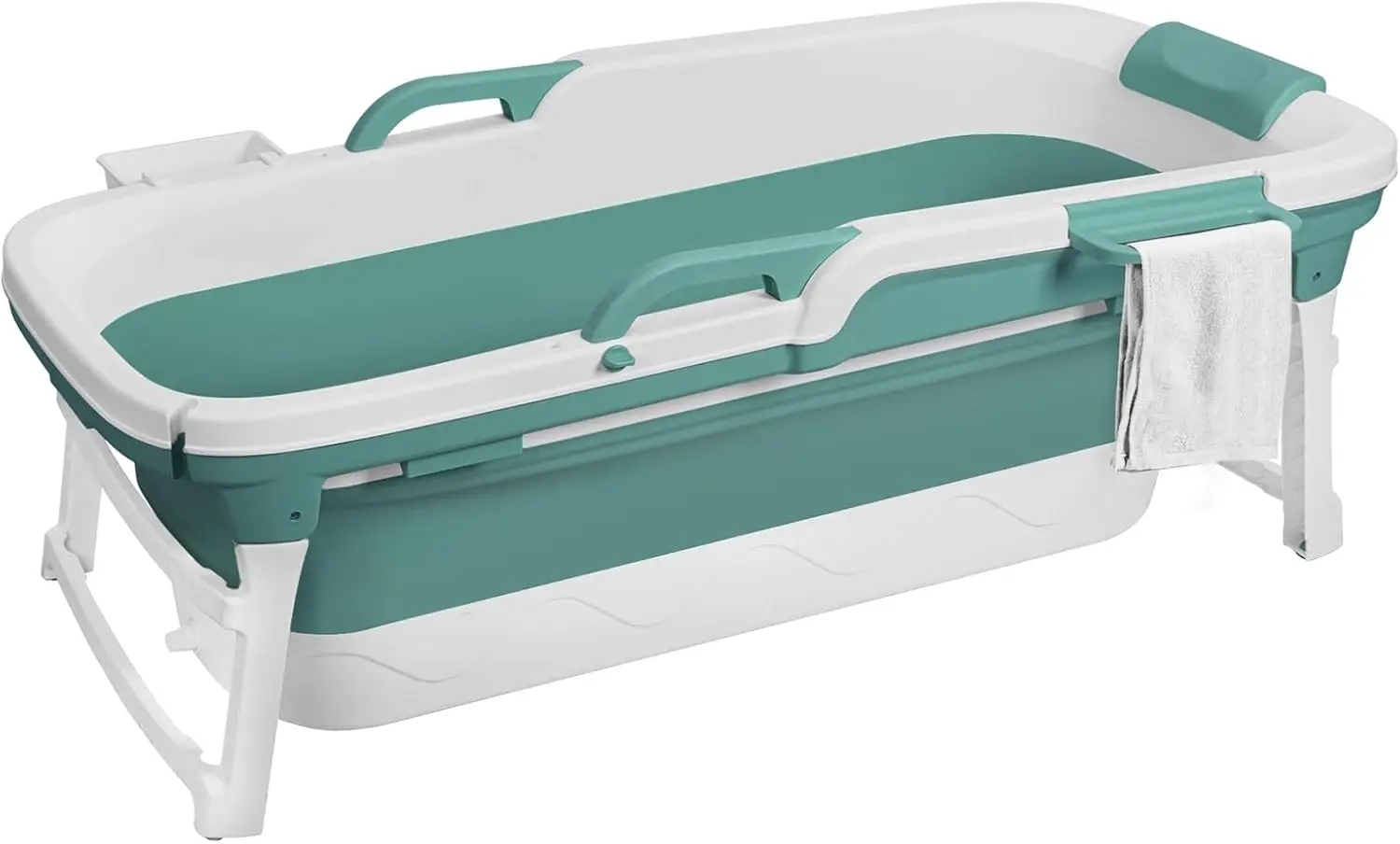 Foldable Bathtub for Adults, 55 inch Large Portable Bath tub with Storage Basket, Freestanding Surround Collapsible Bathtub, No