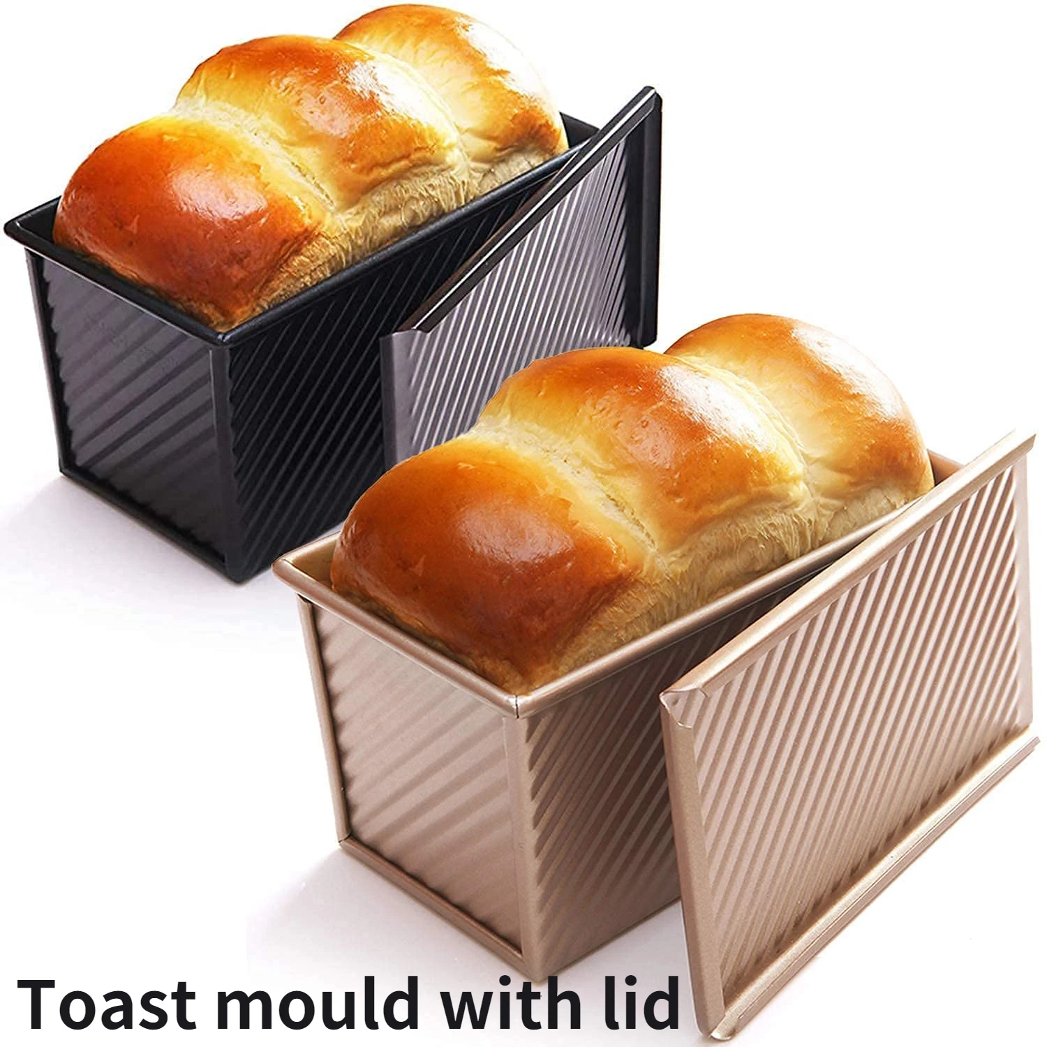 

450g Rectangle Loaf Pan with Cover Bread Baking Mould Cake Toast Non-Stick Box Lid Gold Aluminized Steel