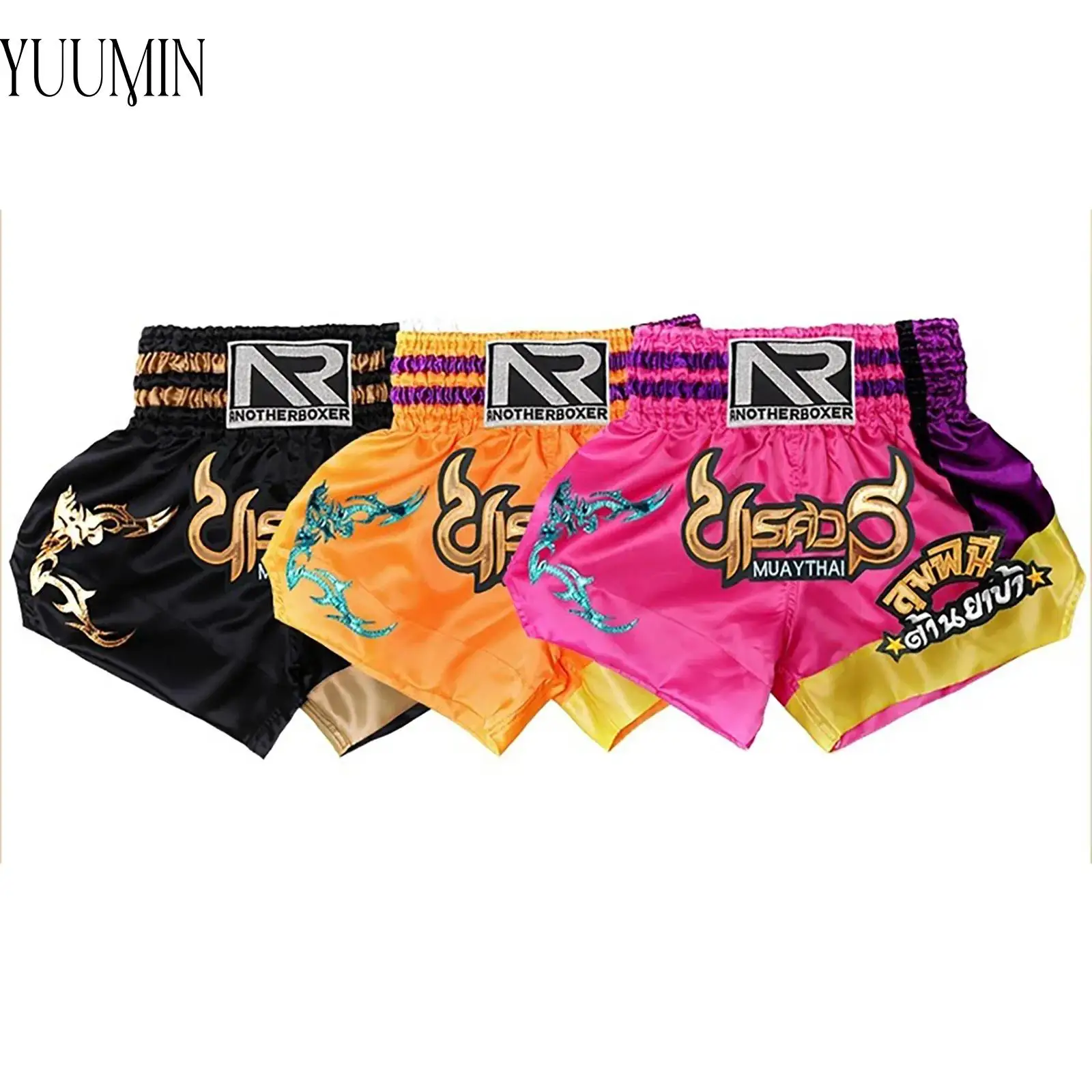 

Шорты для тайского бокса, мужские атласные тренировочные шорты для бокса с вышивкой, мужские боксерские шорты с разрезом по бокам, кикбоксинг, одинаковые шорты для вечеринки на Хэллоуин