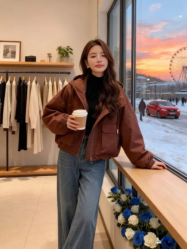 트렌디한 Dstring or American Sle Pilim 코트 여성용 겨울용 따뜻한 면 재킷 안감이 있는 루즈핏 출퇴근용...