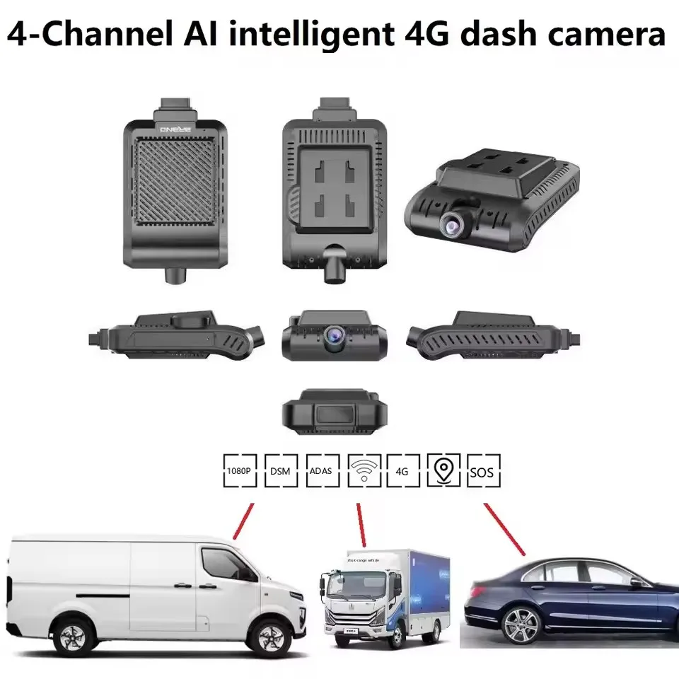 Subaner 4-Channel AI 4G Dashcam for Vehicle Truck Van Security System with 3 Cameras Vehicle Monitoring System