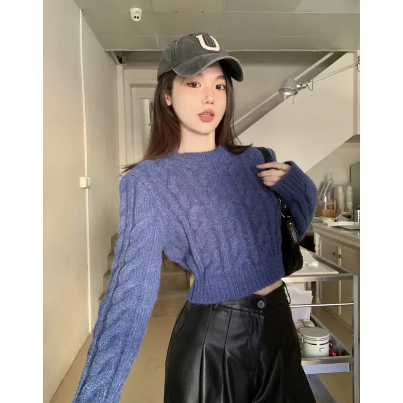 

Women's Clothing Apricot Knitting Sweater Long Sleeves Cashmere Korean Fashion Vintage Pullover 2024 Fashion Spring Blue Tops