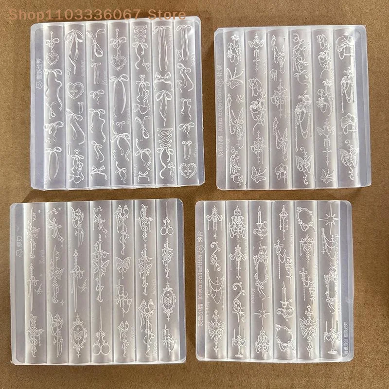 【HLS】【HB】1Pcs Retro -style Nail Mold With Lace Ribbons, Candlestick, And Butterfly Transformation Nail Art Accessories;