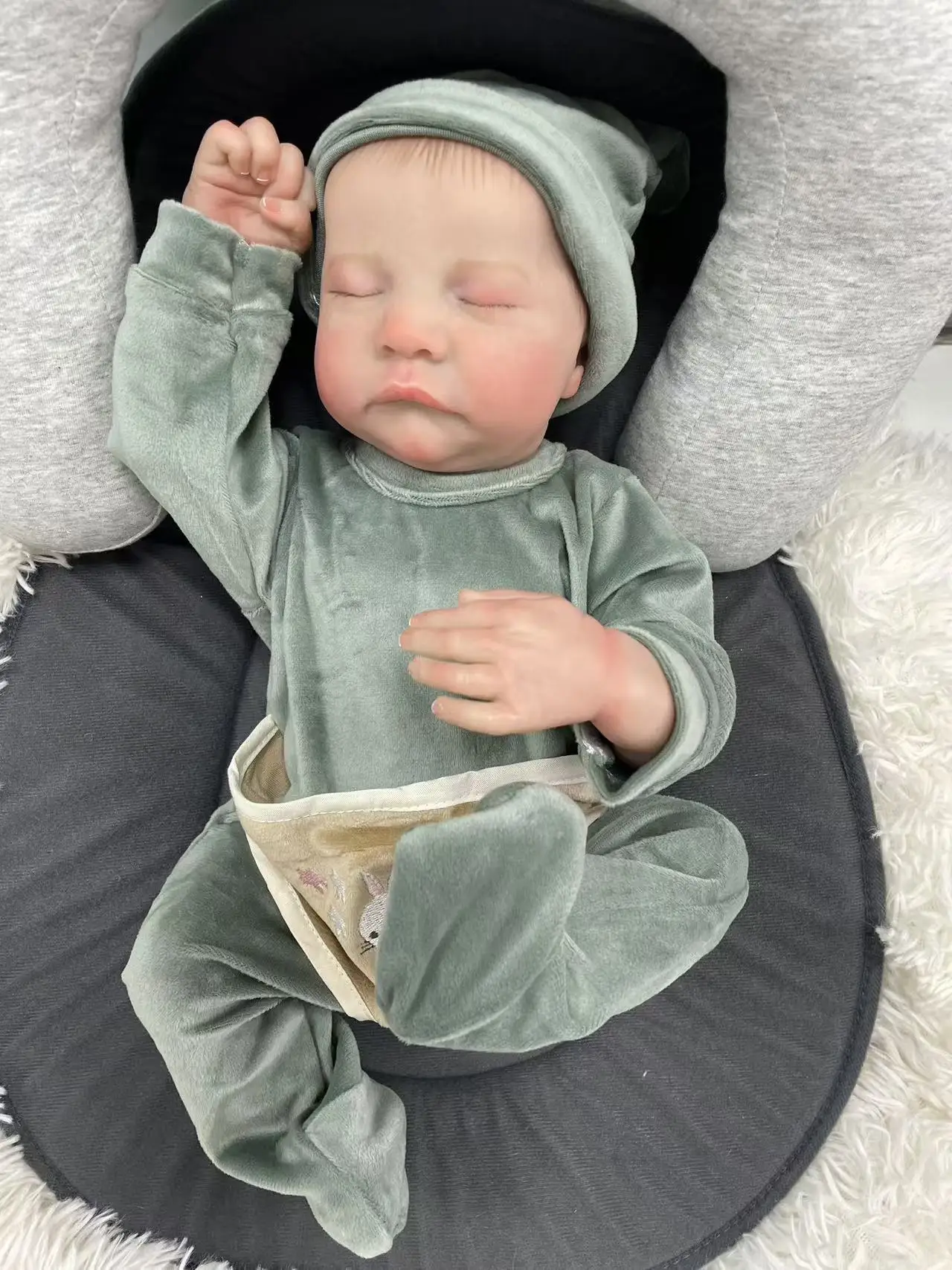 48cm Levi Cloth Body/Full Vinyl Body Already Painted Finished Doll Sleeping Baby 3D Skin With Visible Veins Collectible Art Doll