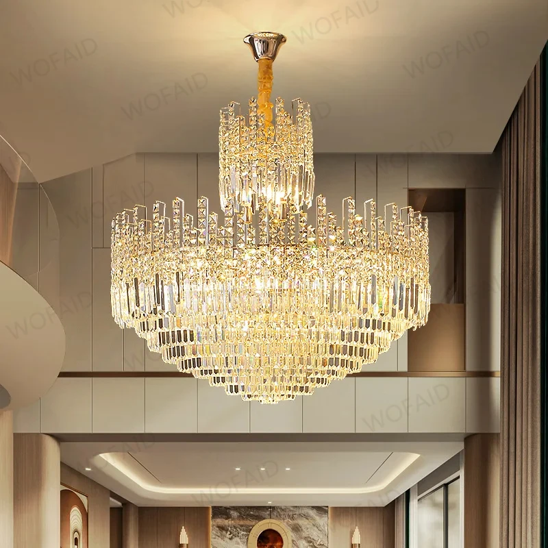 

Nordic Luxury Crystal Chandelier Lighting Big Gold Ceiling Hanging Lamps Large Lustres For Villa Duplex Hotel Living Room Hall