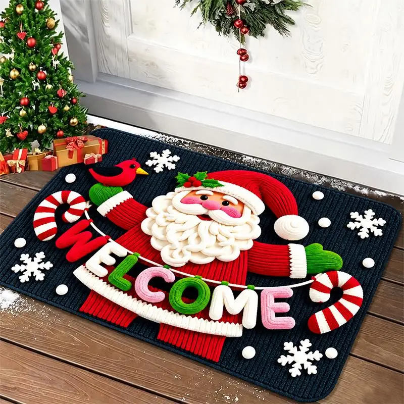 2D Flat Santa Claus Welcome Mat Non-Slip Foot Mat Carpet 2026 New Year Merry Christmas Door Mat Outdoor Indoor Home Decor