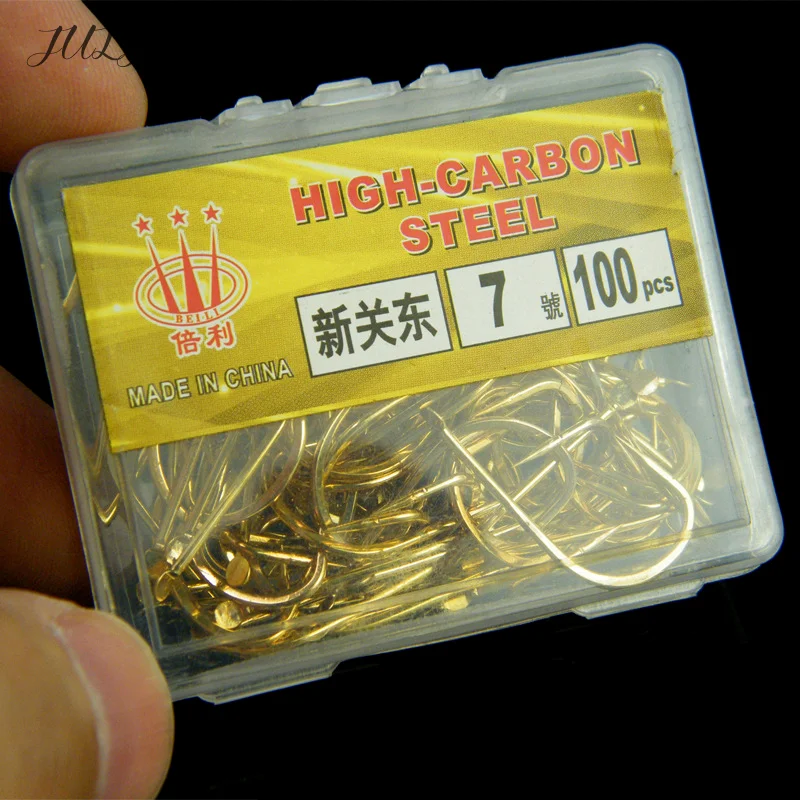 100 Pcs New Kanto Barbless Golden Fish Hooks Long Shank Black Pit Carp And Carp Fishing Gear