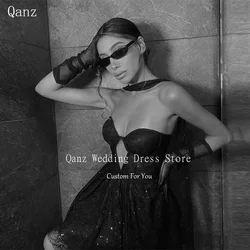 Qanz Glitter Customized Birthday Dresses Luxury Sweetheart Black Lace Robes De Cocktail Sequined Short Corset Prom Dresses Women