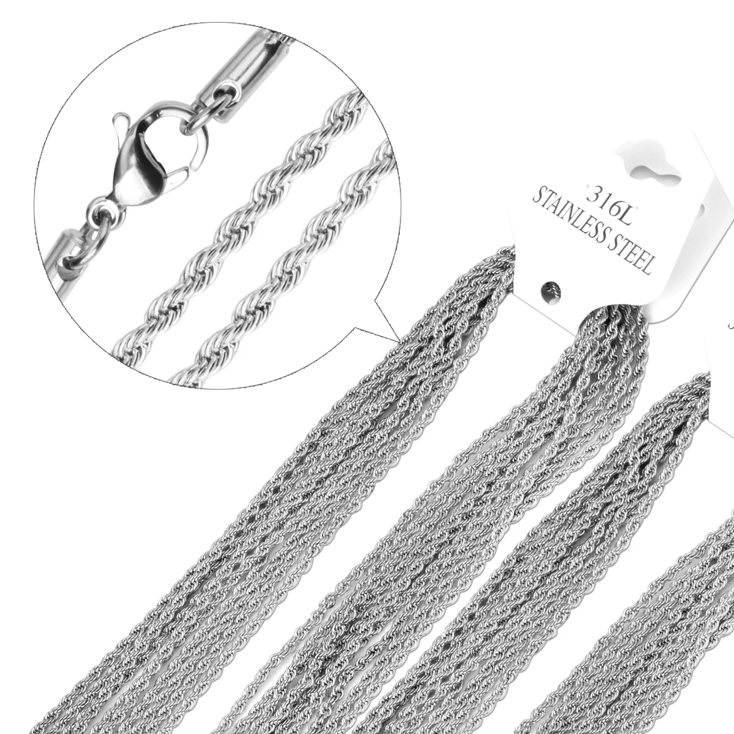 LUXUSTEEL 4MM Stainless Steel Hip-Hop Rock Unisex Fashion Jewelry Twisted Chain Necklace, Everyday Wear Versatile and Waterproof