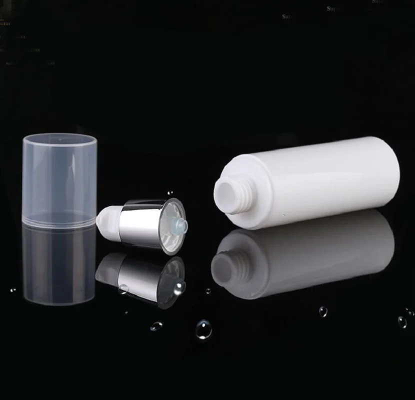 Butelka airless 100 ml, biały korpus z białą pompką, opakowanie kosmetyczne na balsam/serum/emulsję/podkład/toner/wodę.