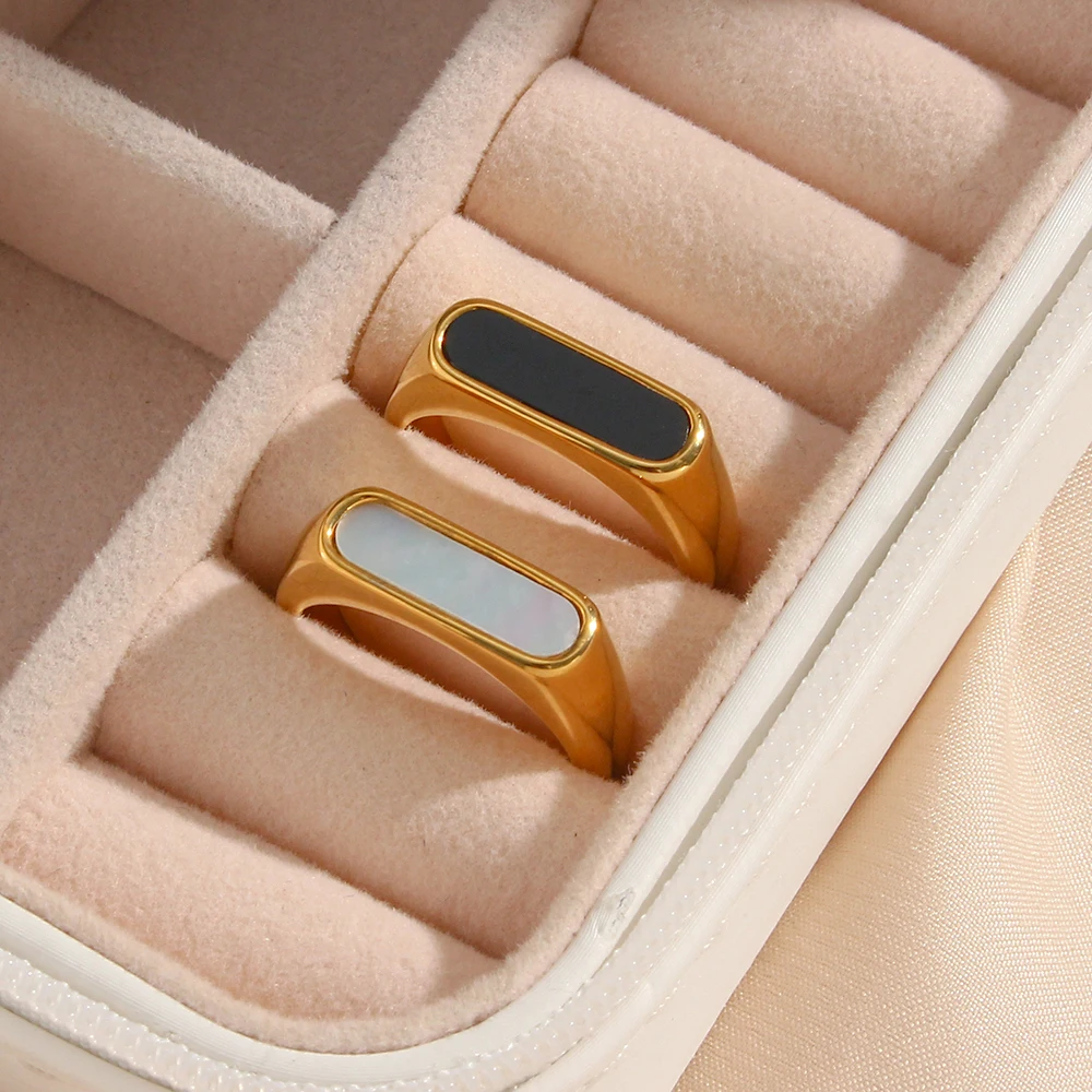 2022 Simple Design Rectangular Shell Rings 18K Gold Plated Aesthetics  High Quality Waterproof Rings for Women Daily Jewelry