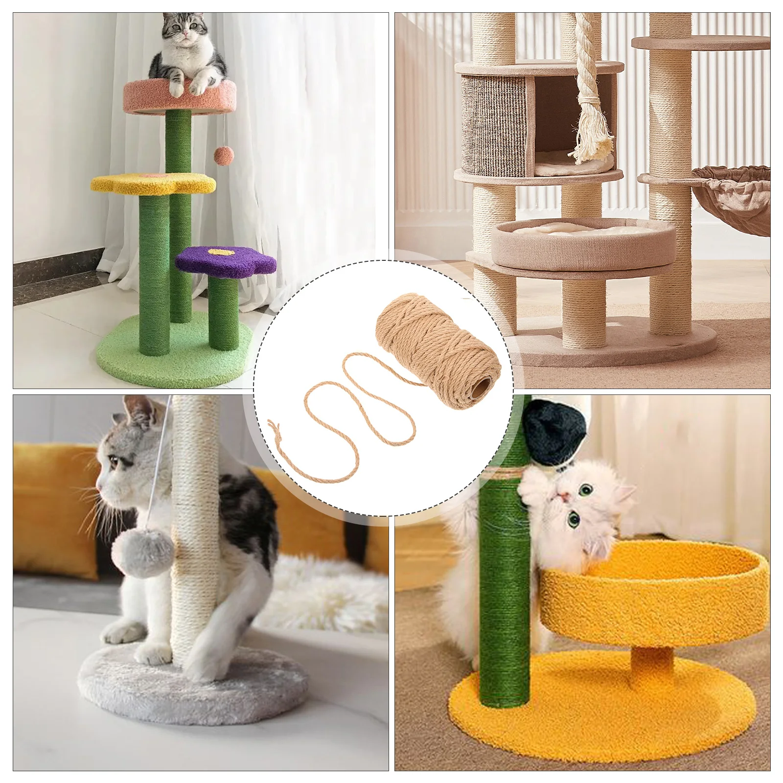 

Sisal Rope 50m*6mm DIY Cat Scratching Post Replacement Hemp Twine Sisal Rope for Furniture Desk Legs Decoration