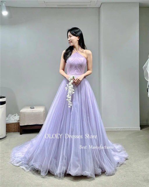 OLOEY Elegant Lavender Tulle A Line Evening Dresses Korea Halter Princess Prom Gowns Formal Occasion Dress Corset Back 2024 AliExpress