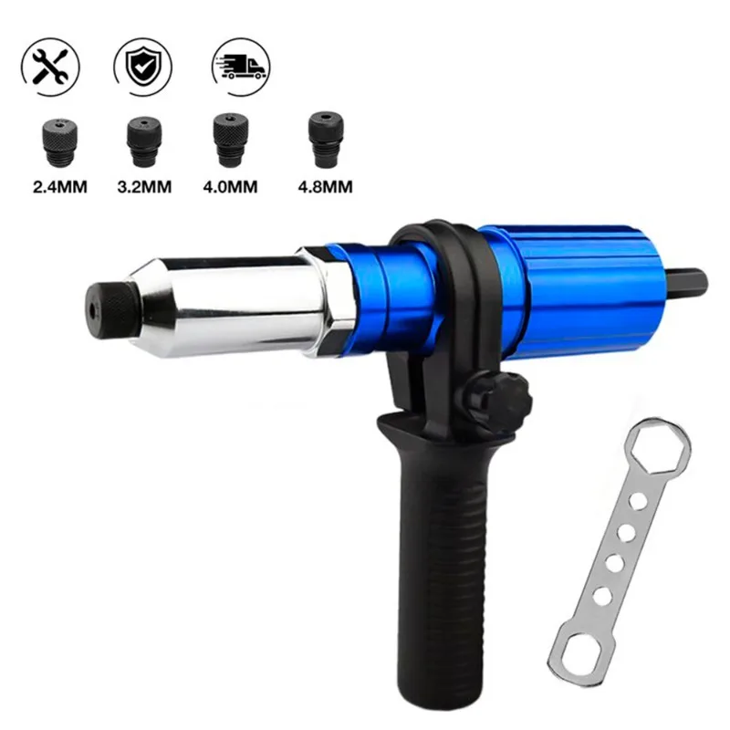 Blue Metal Electric Rivet Drill Adapter, Heavy‑Duty Pull Rivet Conversion Head Kit