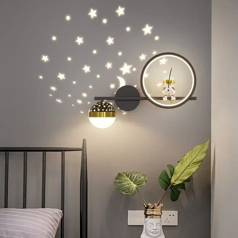 Children\'s Living Room Wall Lamp Star Astronaut Projector Wall Light For Kid\'s Bedroom Bedside Home Indoor Lighting