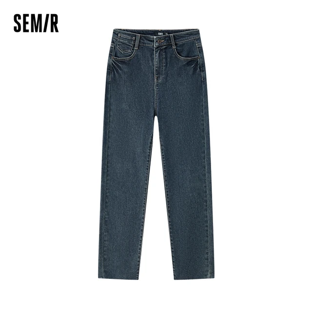 Semir Jeans Damskie spodnie z frędzlami, dopasowane, proste nogawki, uniwersalne, nowe na zimę 2024, postrzępione spodnie capri, spodnie dżinsowe.