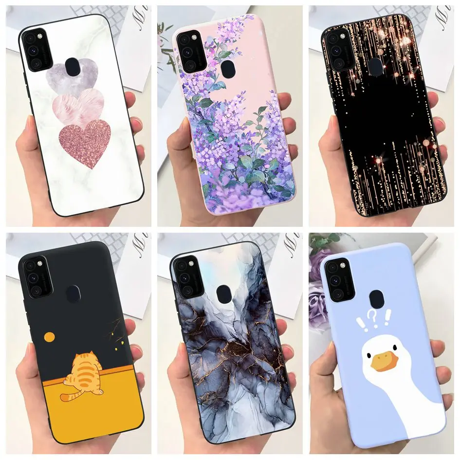 Etui Samsung Galaxy M21 M30S 2020 Luxury Marble Flower Cartoon Cover Soft Silicone Funda For Samsung M21 2020 SM-M215F Cases