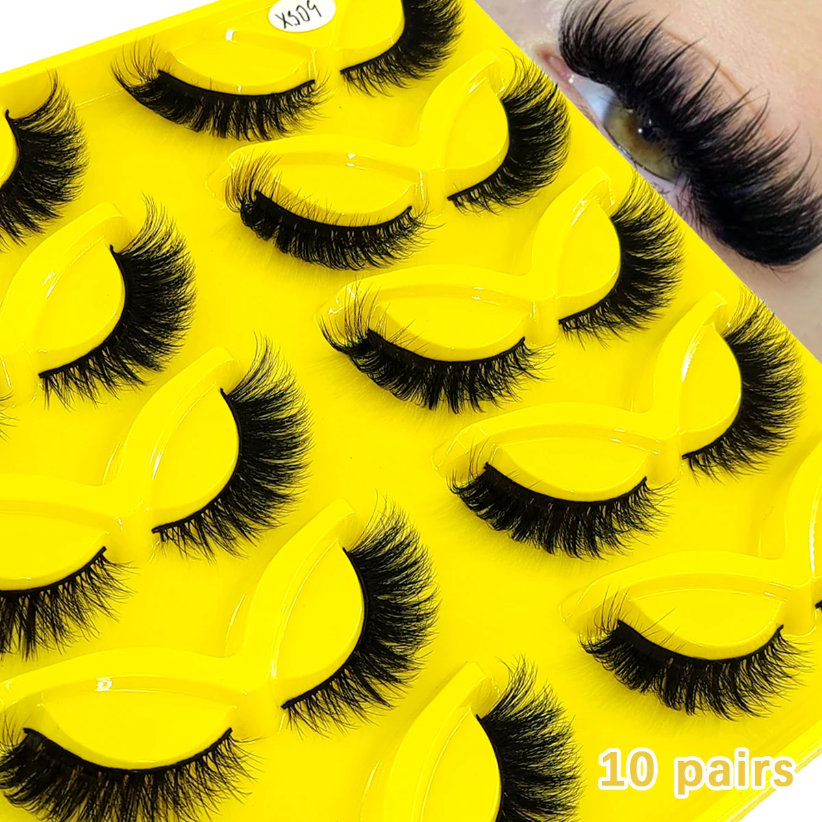 HBZGTLAD 9/10 Paar Katzenaugen-Falschwimpern, natürlich geschwungen, verlängert, sexy Wimpern, handgefertigt, gekreuzte und unordentliche Augen, 3D-Auge