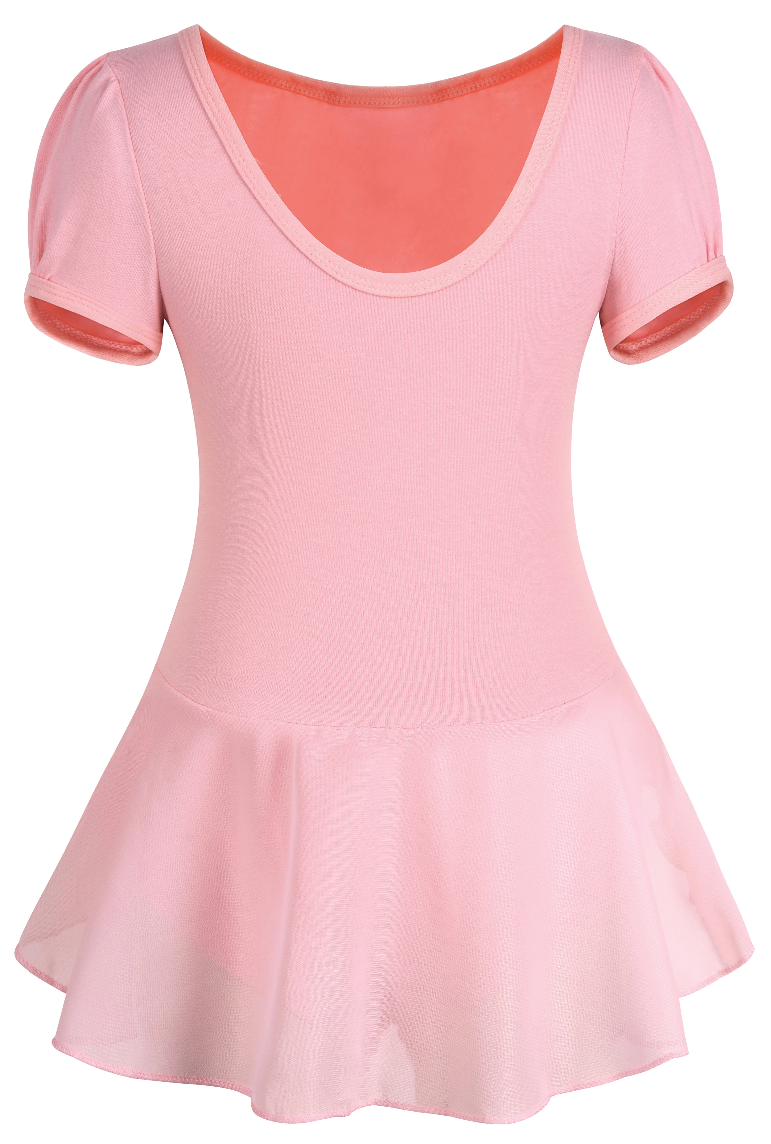 Gril\'s Dance Leotard Short Slevee Dress Mesh Back Skirt Design