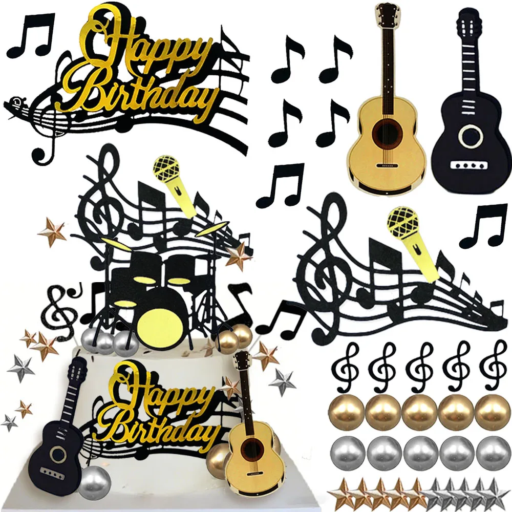 36Pcs Musik Kuchen Topper Gitarre Trommel Stehen Kuchen Dekorationen Für Musical Geburtstag Partei Liefert Rock Und Roll Thema Party decors