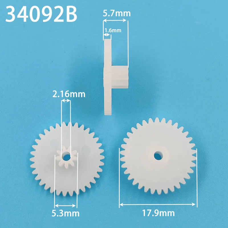 34092B 0.5M Plastic Spur Gear OD 18mm 34 Teeth + 9 Teeth 2mm Loose Fiting DIY Model Steampunk Gears 10pcs/lot