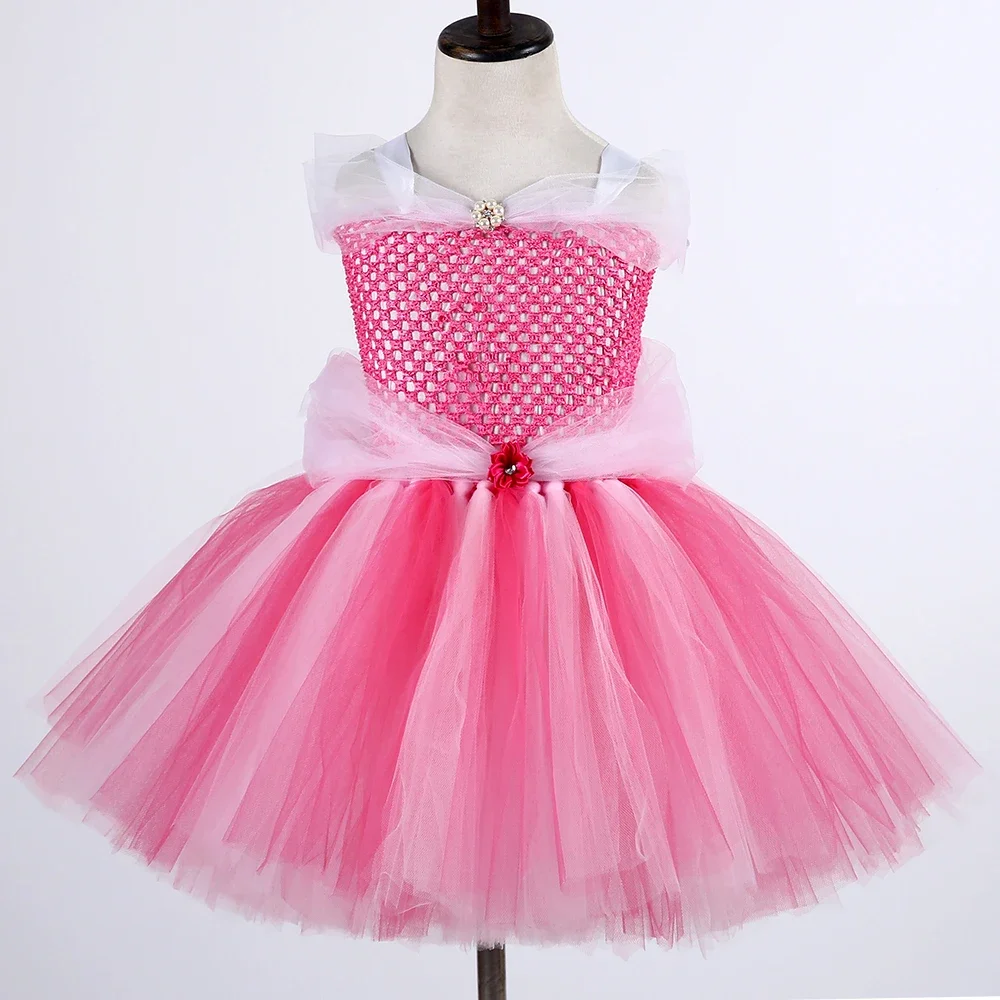 Sleeping Beauty Princess Tutu Dress Fancy Girl Birthday Party Dress Up Carnival Halloween Cosplay Costume for Kids Ball Gowns