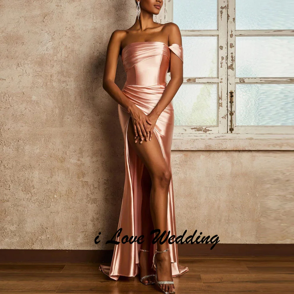 

Classic Strapless Pleated Straight Formal Evening Dress Backless Floor Length Party Gown with Sweep Train Custom Made