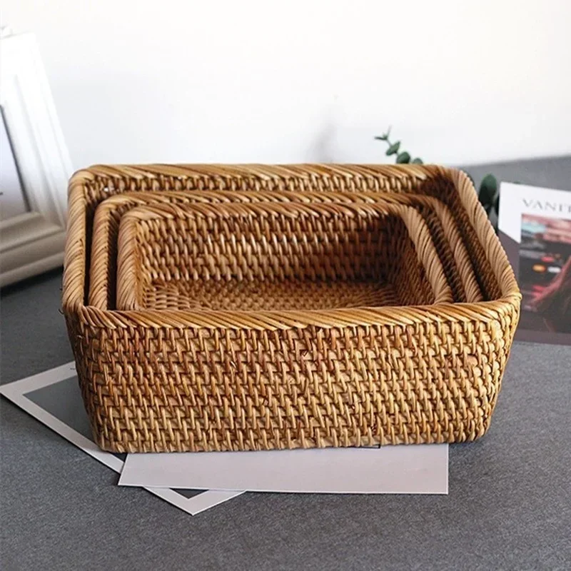 Minimalist Home Rattan Storage Basket Rectangular Woven Vietnam Bamboo Woven Basket Box Sundries Sorting Clothing Storage Box