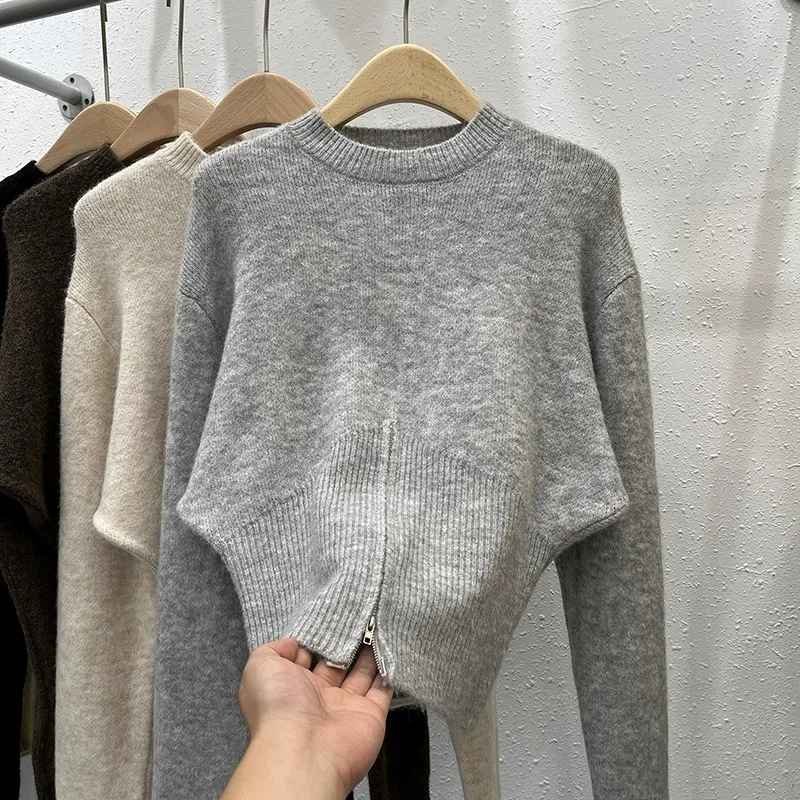 Women’s Mock Neck Cropped Sweater Long Sleeve Zip Hem Pullover Knit Top Trendy Y2K Fall Witner 2026 Casual Chic Jumper